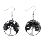 Boucles d'Oreilles Arbre de Vie Agate Noire