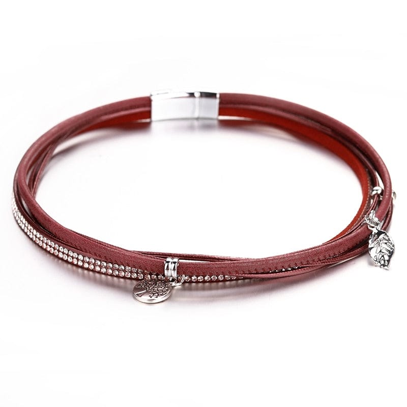 Bracelet Arbre de Vie Cuir - Rouge Vin Image
