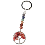 Porte Clé Arbre de Vie 7 Chakras Corail Rouge