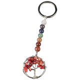 Porte Clé Arbre de Vie 7 Chakras Corail Rouge