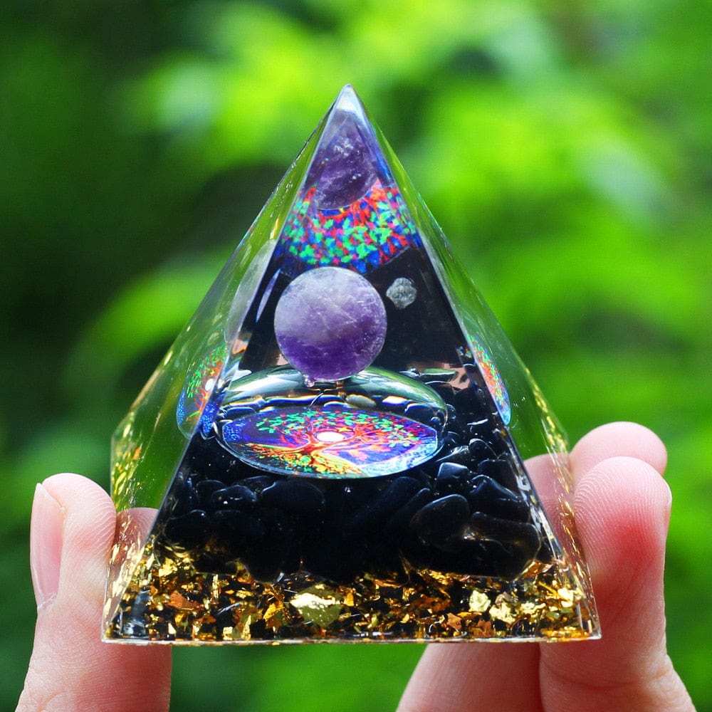 Orgonite Pyramide Améthyste, Cristal et Obsidienne "Triade Énergétique" Image