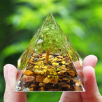 Orgonite Pyramide Arbre de Vie et Œil de Tigre "Protection Ancestrale" Image