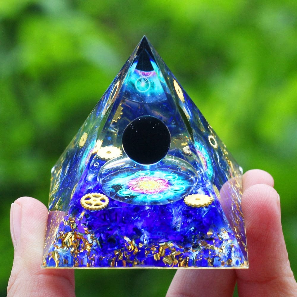 Orgonite Pyramide Lapis Lazuli Obsidienne "Sagesse Nocturne" Image
